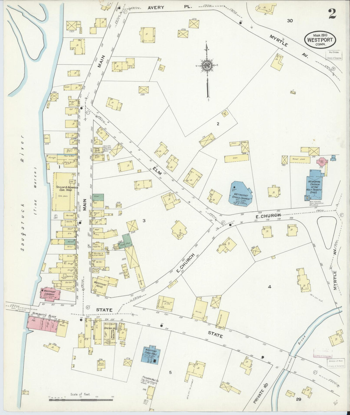 Sanborn Fire Insurance Map from Westport, Fairfield County, Connecticut (1910), Sheet #0002 - Historic Sanborn Fire Insurance Map Print, vintage old map wall art, antique decor, genealogy gift, Connecticut Connecticut map