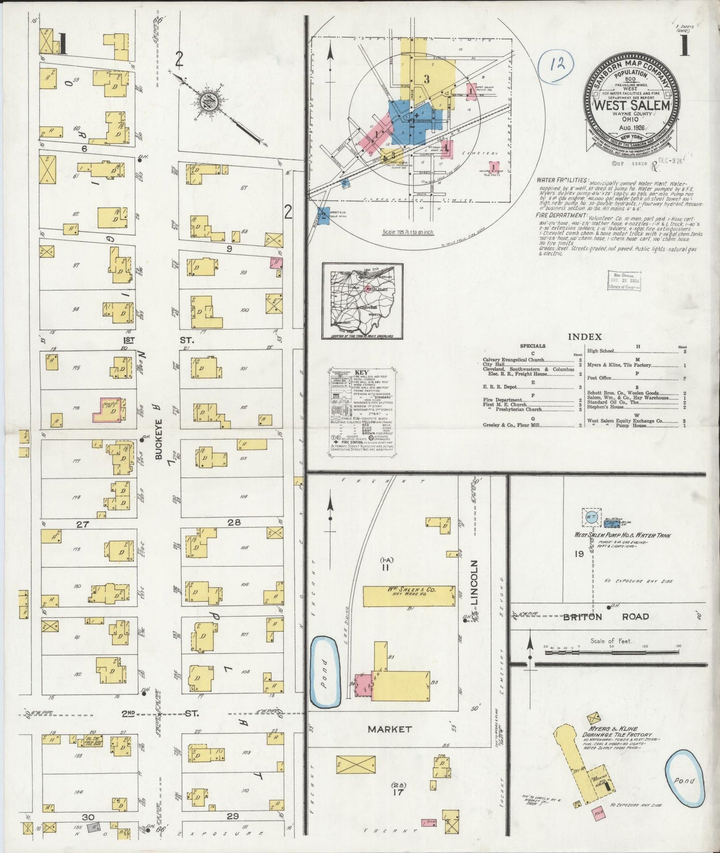 Sanborn Fire Insurance Map from West Salem, Wayne County, Ohio (1926), Sheet #0001 - Complete Map Set gallery image, historic Sanborn map, vintage wall art, Ohio Ohio