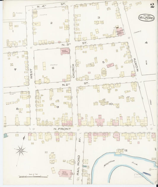 Sanborn Fire Insurance Map from Milford, Kent And Sussex Counties, Delaware (1885), Sheet #0002 - Historic Sanborn Fire Insurance Map Print, vintage old map wall art, antique decor, genealogy gift, Delaware Delaware map