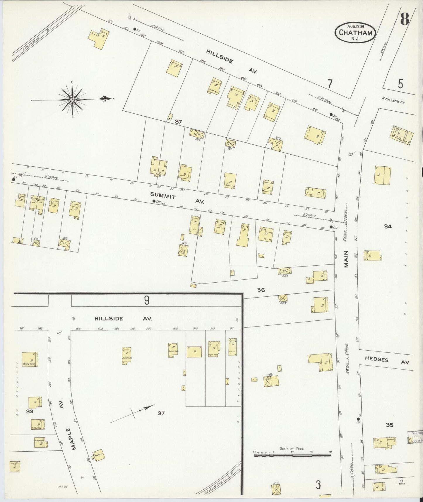 Sanborn Fire Insurance Map from Chatham, Morris County, New Jersey (1909), Sheet #0008 - Complete Map Set gallery image, historic Sanborn map, vintage wall art, New Jersey New Jersey