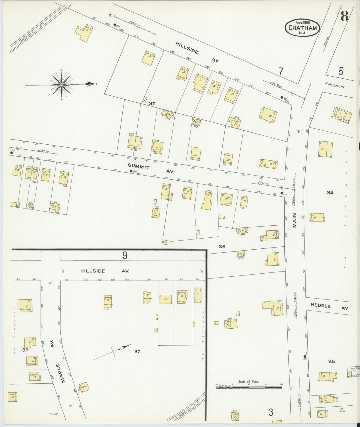 Sanborn Fire Insurance Map from Chatham, Morris County, New Jersey (1909), Sheet #0008 - Complete Map Set gallery image, historic Sanborn map, vintage wall art, New Jersey New Jersey