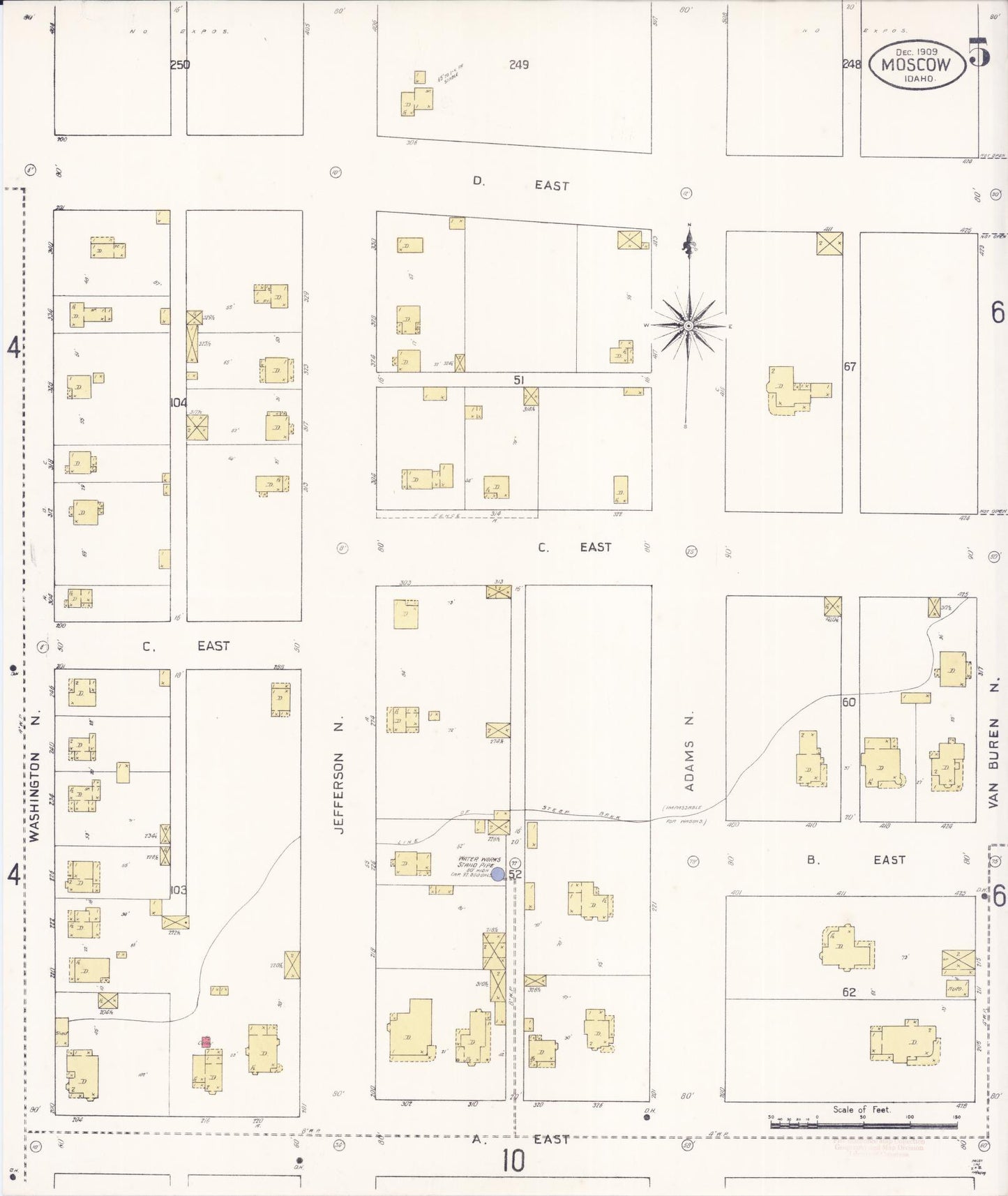 Sanborn Fire Insurance Map from Moscow, Latah County, Idaho (1909), Sheet #0005 - Complete Map Set gallery image, historic Sanborn map, vintage wall art, Idaho Idaho