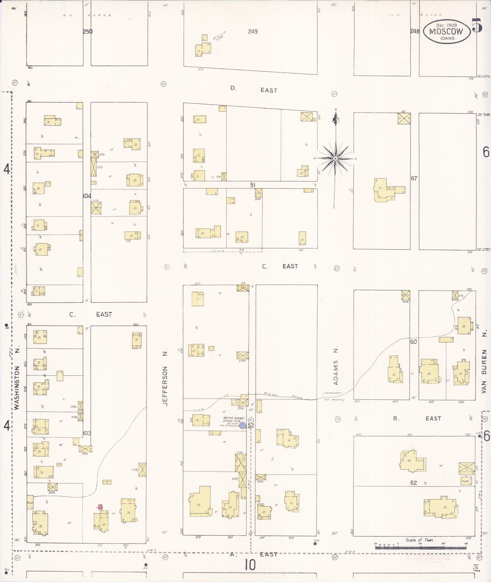 Sanborn Fire Insurance Map from Moscow, Latah County, Idaho (1909), Sheet #0005 - Complete Map Set gallery image, historic Sanborn map, vintage wall art, Idaho Idaho