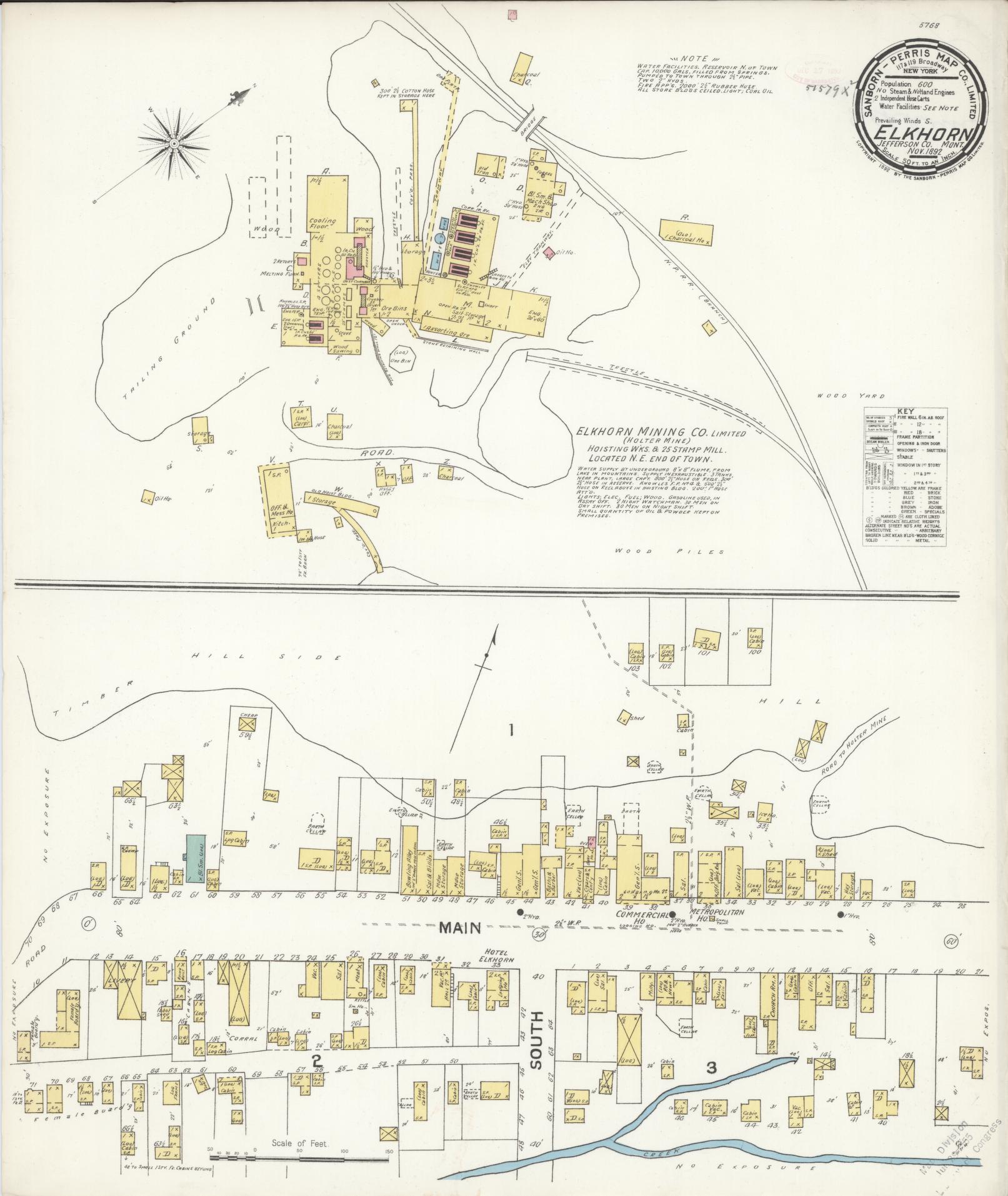 Sanborn Fire Insurance Map from Elkhorn, Jefferson County, Montana (1892), Sheet #0001 - Historic Sanborn Fire Insurance Map Print, vintage old map wall art, antique decor, genealogy gift, Montana Montana map