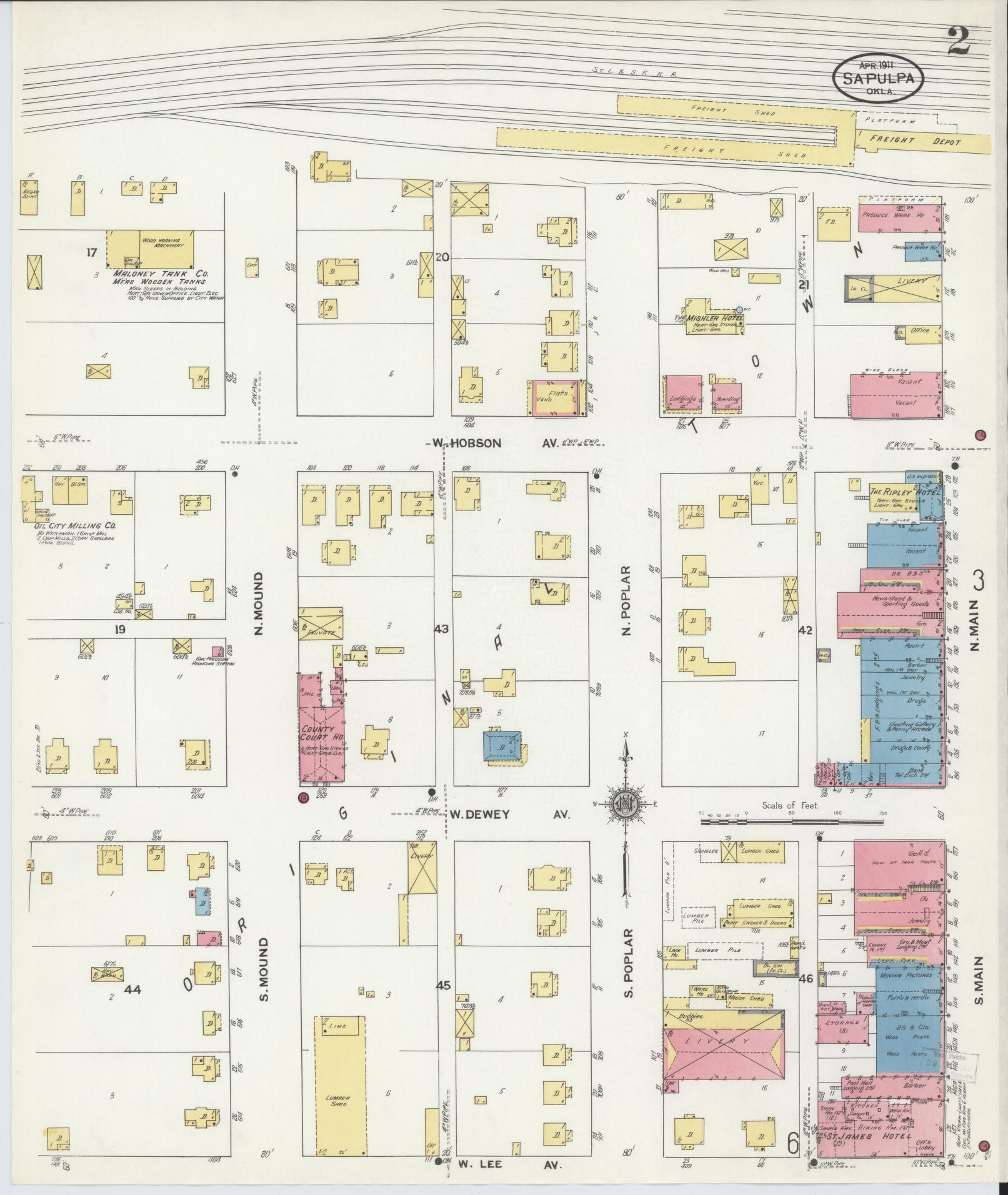 Sanborn Fire Insurance Map from Sapulpa, Creek County, Oklahoma (1911), Sheet #0002 - Complete Map Set gallery image, historic Sanborn map, vintage wall art, Oklahoma Oklahoma