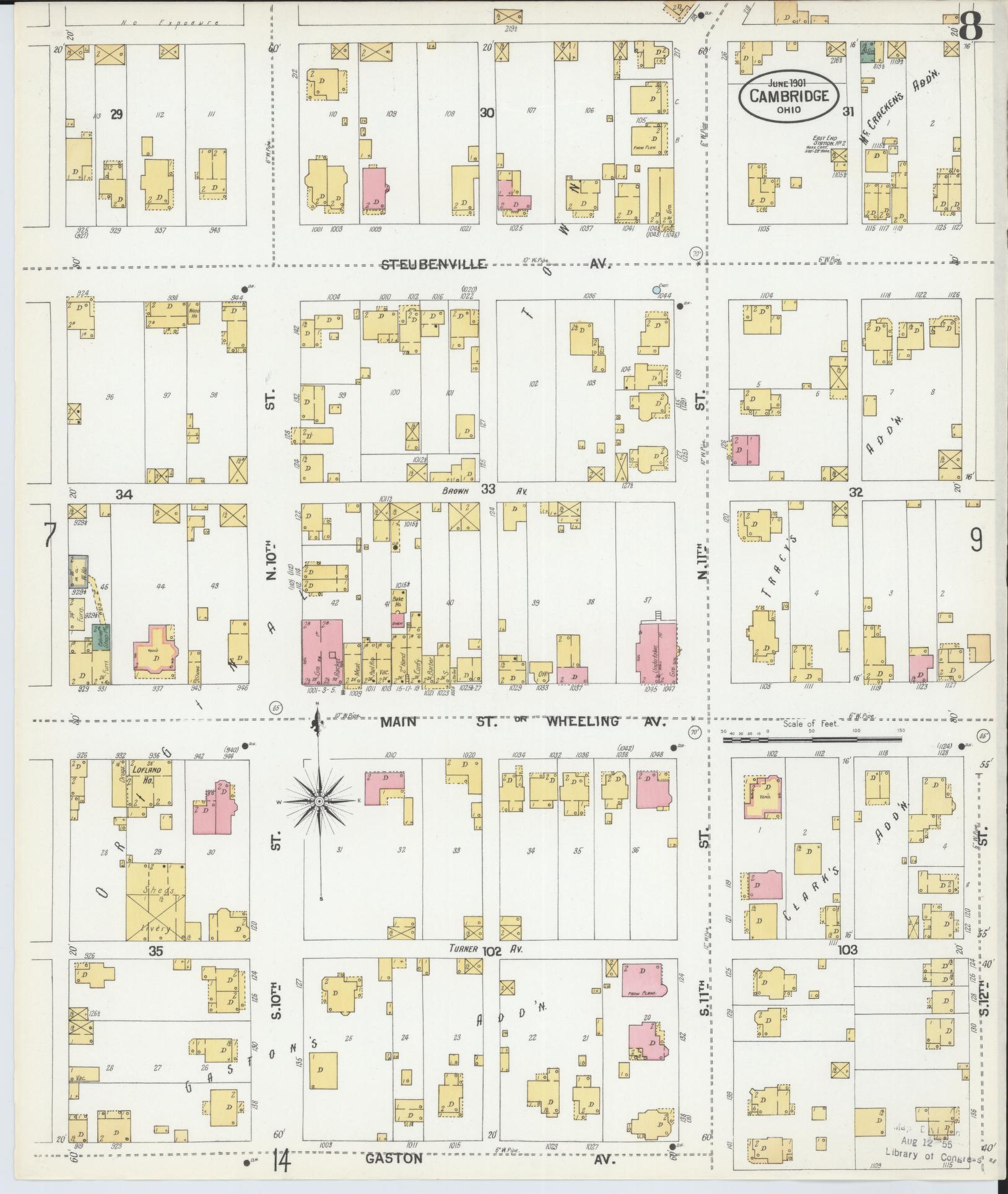 Sanborn Fire Insurance Map from Cambridge, Guernsey County, Ohio (1901), Sheet #0008 - Historic Sanborn Fire Insurance Map Print, vintage old map wall art, antique decor, genealogy gift, Ohio Ohio map