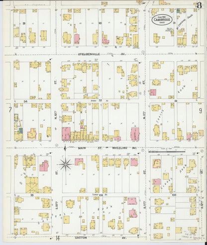 Sanborn Fire Insurance Map from Cambridge, Guernsey County, Ohio (1901), Sheet #0008 - Historic Sanborn Fire Insurance Map Print, vintage old map wall art, antique decor, genealogy gift, Ohio Ohio map
