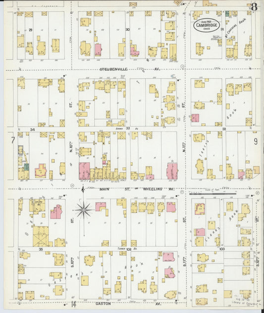 Sanborn Fire Insurance Map from Cambridge, Guernsey County, Ohio (1901), Sheet #0008 - Historic Sanborn Fire Insurance Map Print, vintage old map wall art, antique decor, genealogy gift, Ohio Ohio map