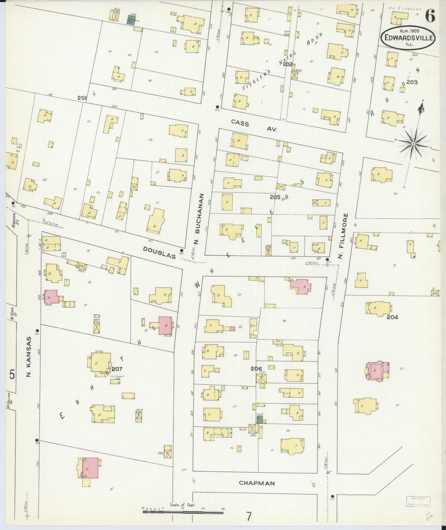 Sanborn Fire Insurance Map from Edwardsville, Madison County, Illinois (1909), Sheet #0006 - Complete Map Set gallery image, historic Sanborn map, vintage wall art, Illinois Illinois