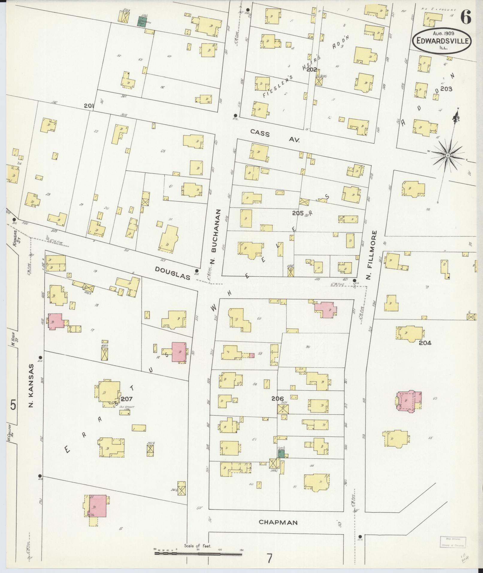 Sanborn Fire Insurance Map from Edwardsville, Madison County, Illinois (1909), Sheet #0006 - Complete Map Set gallery image, historic Sanborn map, vintage wall art, Illinois Illinois