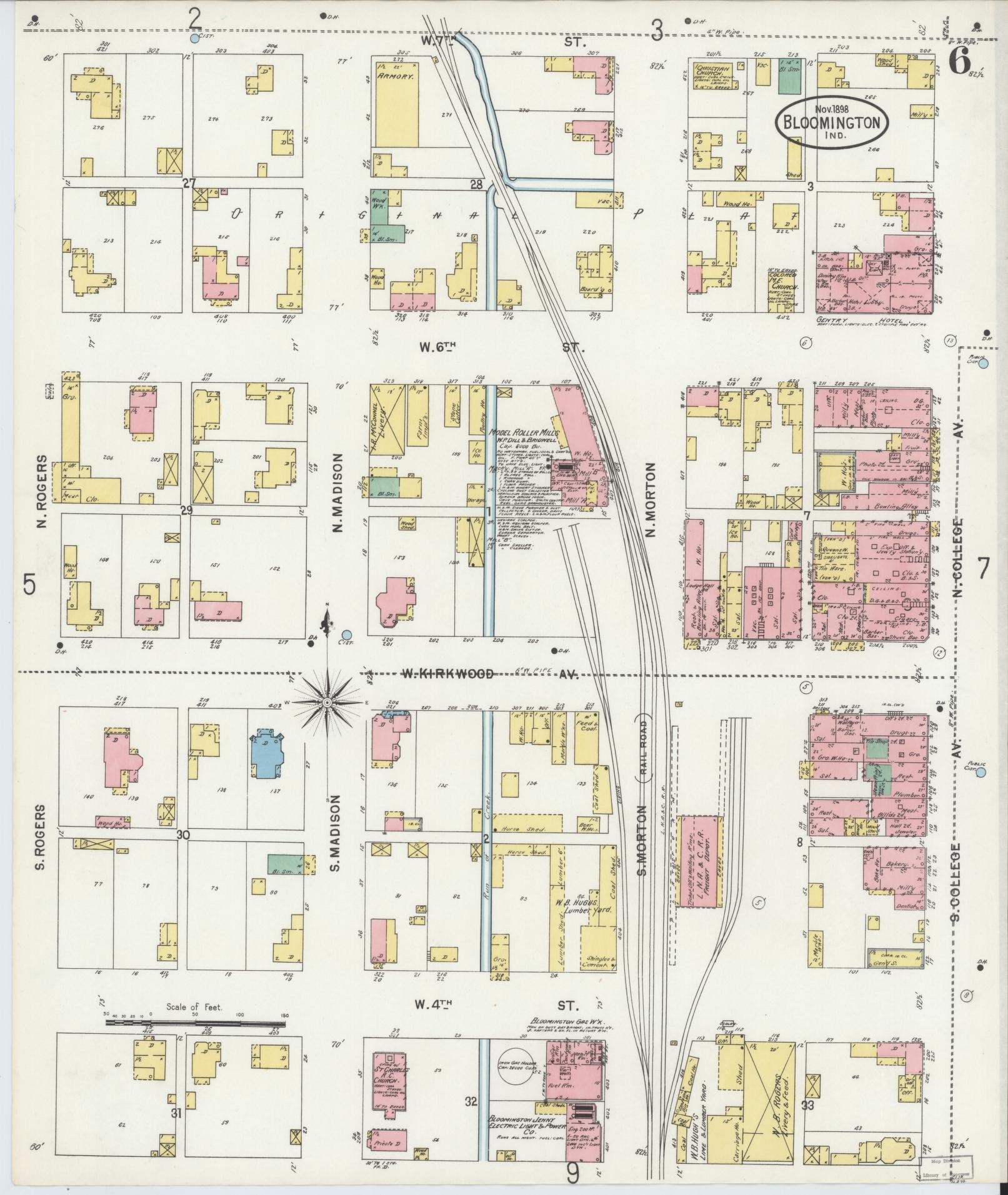 Sanborn Fire Insurance Map from Bloomington, Monroe County, Indiana (1898), Sheet #0006 - Complete Map Set gallery image, historic Sanborn map, vintage wall art, Indiana Indiana