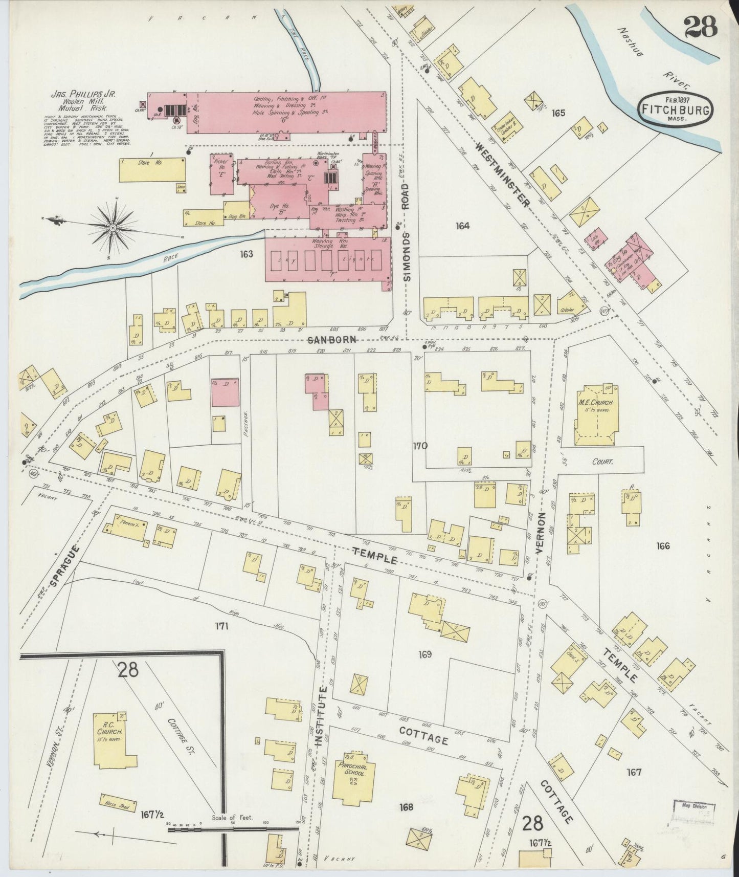 Sanborn Fire Insurance Map from Fitchburg, Worcester County, Massachusetts (1897), Sheet #0028 - Complete Map Set gallery image, historic Sanborn map, vintage wall art, Massachusetts Massachusetts