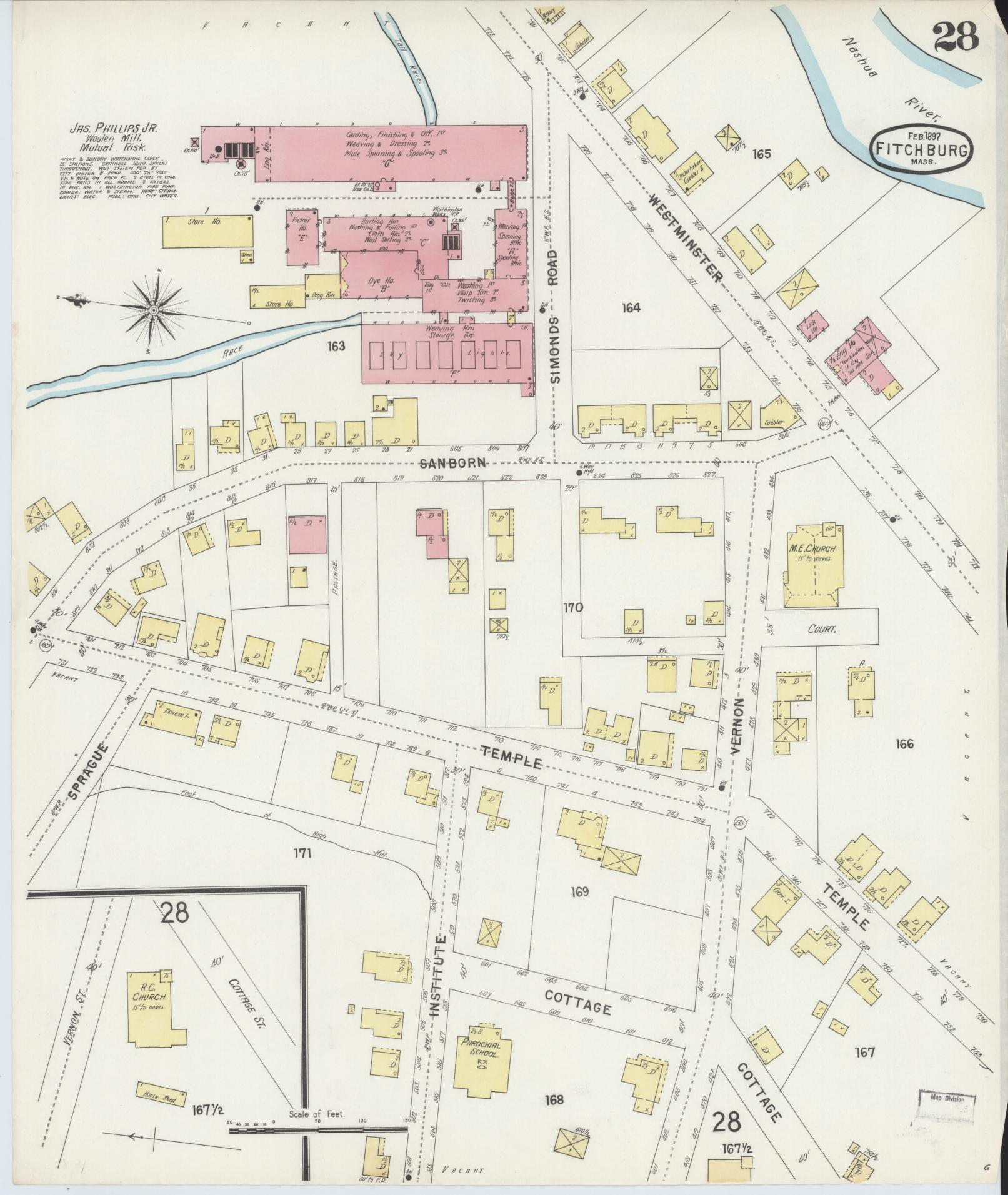 Sanborn Fire Insurance Map from Fitchburg, Worcester County, Massachusetts (1897), Sheet #0028 - Complete Map Set gallery image, historic Sanborn map, vintage wall art, Massachusetts Massachusetts