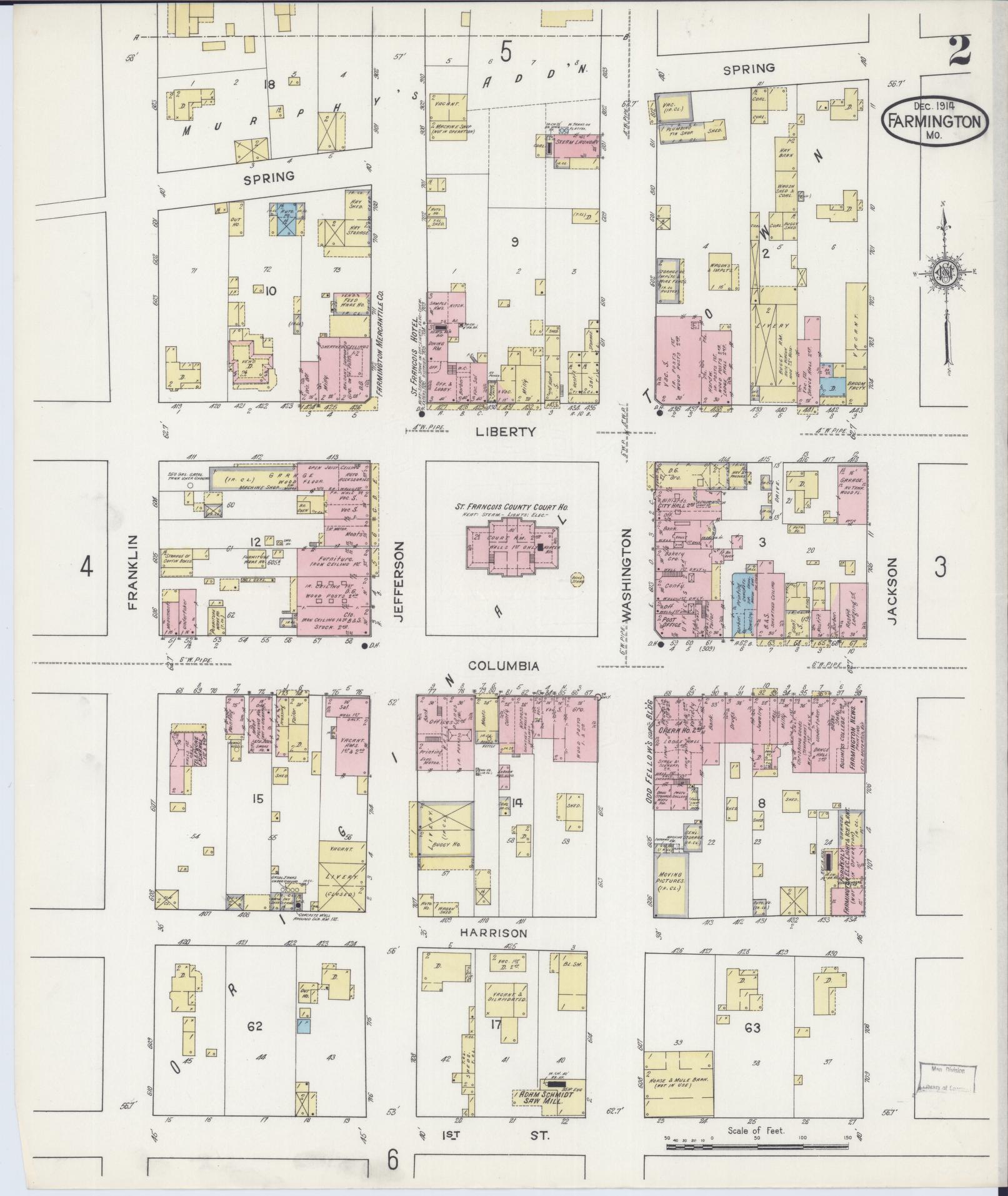 Sanborn Fire Insurance Map from Farmington, Saint Francois County, Missouri (1914), Sheet #0002 - Historic Sanborn Fire Insurance Map Print, vintage old map wall art, antique decor, genealogy gift, Missouri Missouri map
