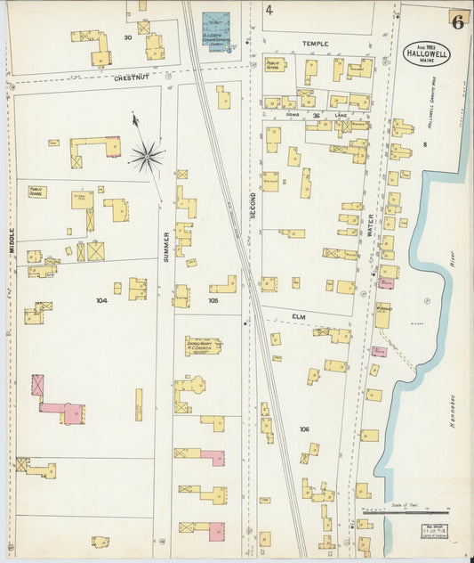 Sanborn Fire Insurance Map from Hallowell, Kennebec County, Maine (1903), Sheet #0006 - Historic Sanborn Fire Insurance Map Print, vintage old map wall art, antique decor, genealogy gift, Maine Maine map