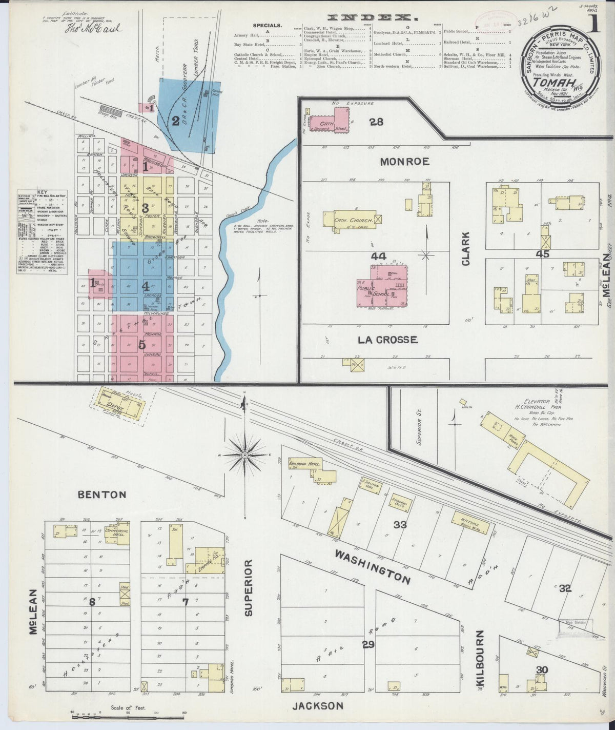 Sanborn Fire Insurance Map from Tomah, Monroe County, Wisconsin (1891), Sheet #0001 - Complete Map Set gallery image, historic Sanborn map, vintage wall art, Wisconsin Wisconsin
