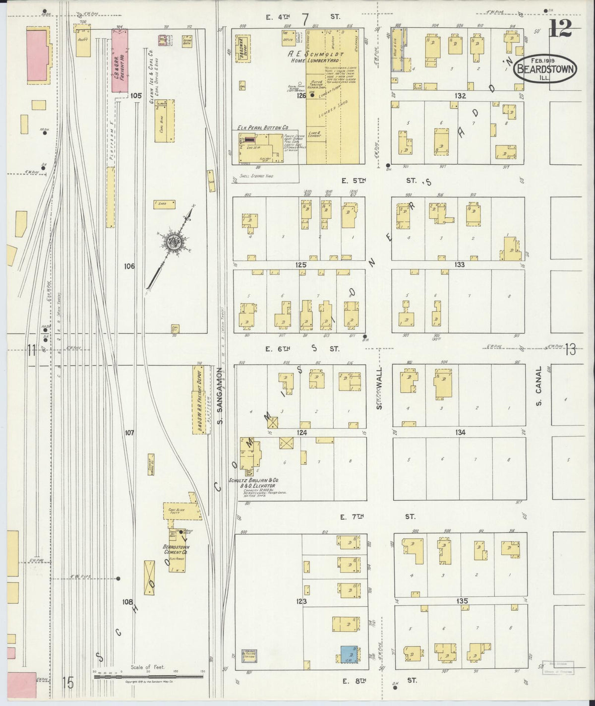 Sanborn Fire Insurance Map from Beardstown, Cass County, Illinois (1919), Sheet #0012 - Historic Sanborn Fire Insurance Map Print, vintage old map wall art, antique decor, genealogy gift, Illinois Illinois map