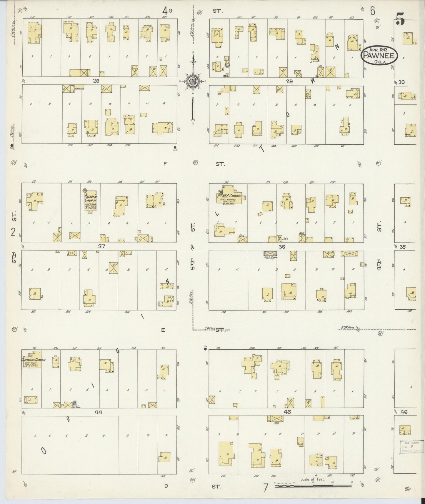 Sanborn Fire Insurance Map from Pawnee, Pawnee County, Oklahoma (1913), Sheet #0005 - Historic Sanborn Fire Insurance Map Print, vintage old map wall art, antique decor, genealogy gift, Oklahoma Oklahoma map