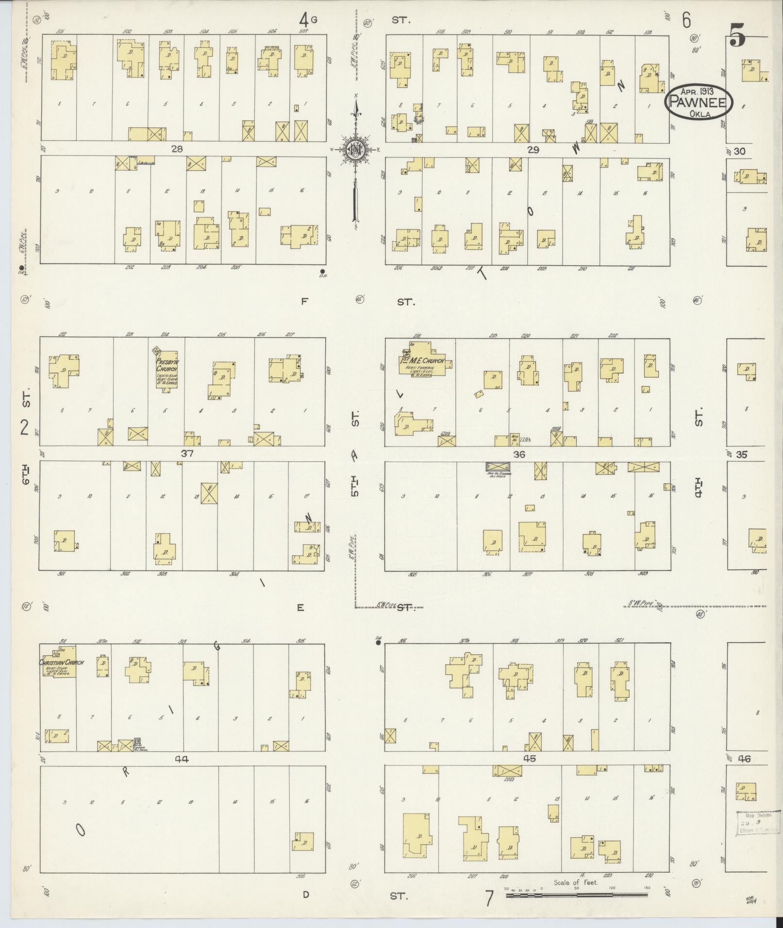 Sanborn Fire Insurance Map from Pawnee, Pawnee County, Oklahoma (1913), Sheet #0005 - Historic Sanborn Fire Insurance Map Print, vintage old map wall art, antique decor, genealogy gift, Oklahoma Oklahoma map