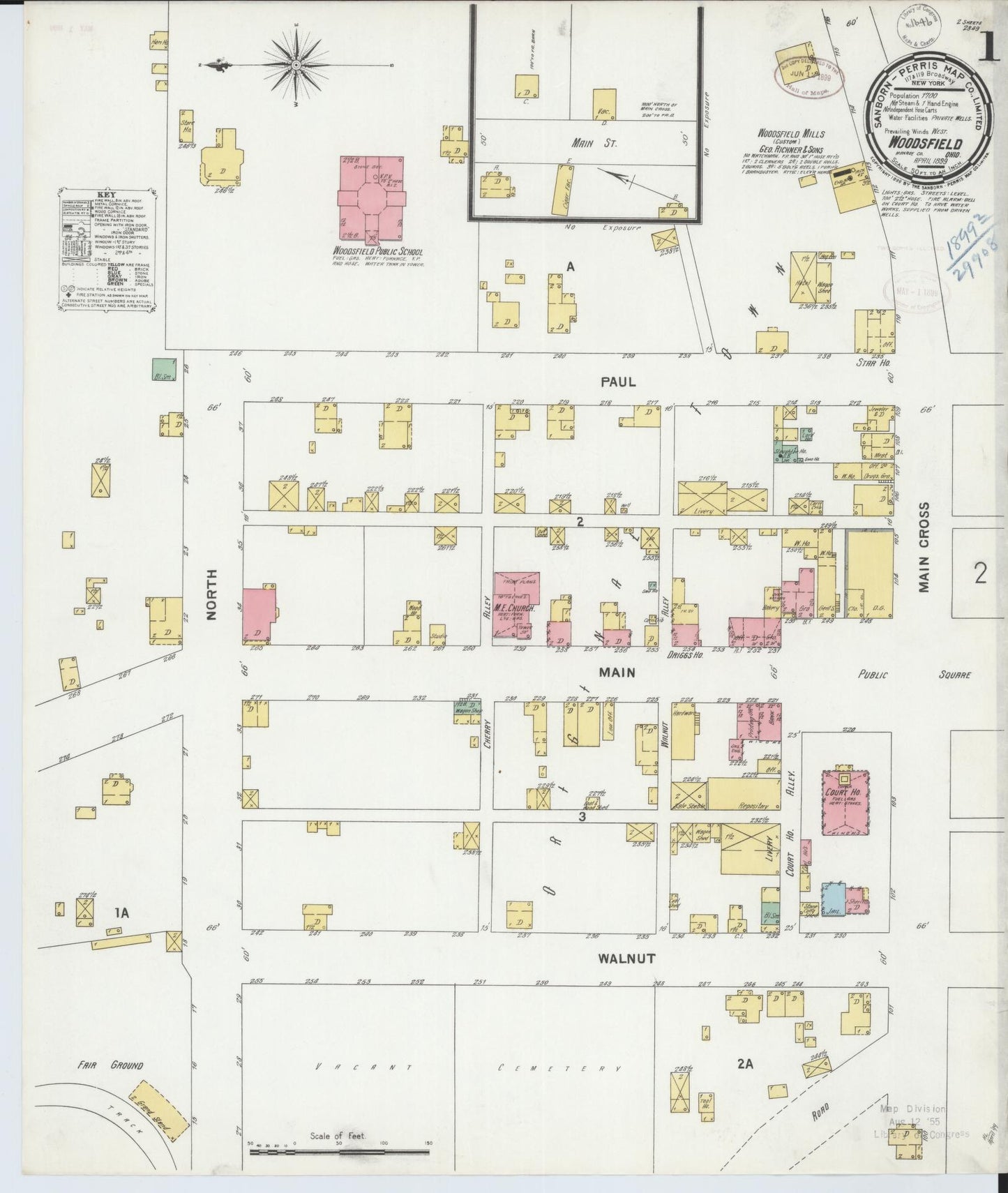 Sanborn Fire Insurance Map from Woodsfield, Monroe County, Ohio (1899), Sheet #0001 - Complete Map Set gallery image, historic Sanborn map, vintage wall art, Ohio Ohio