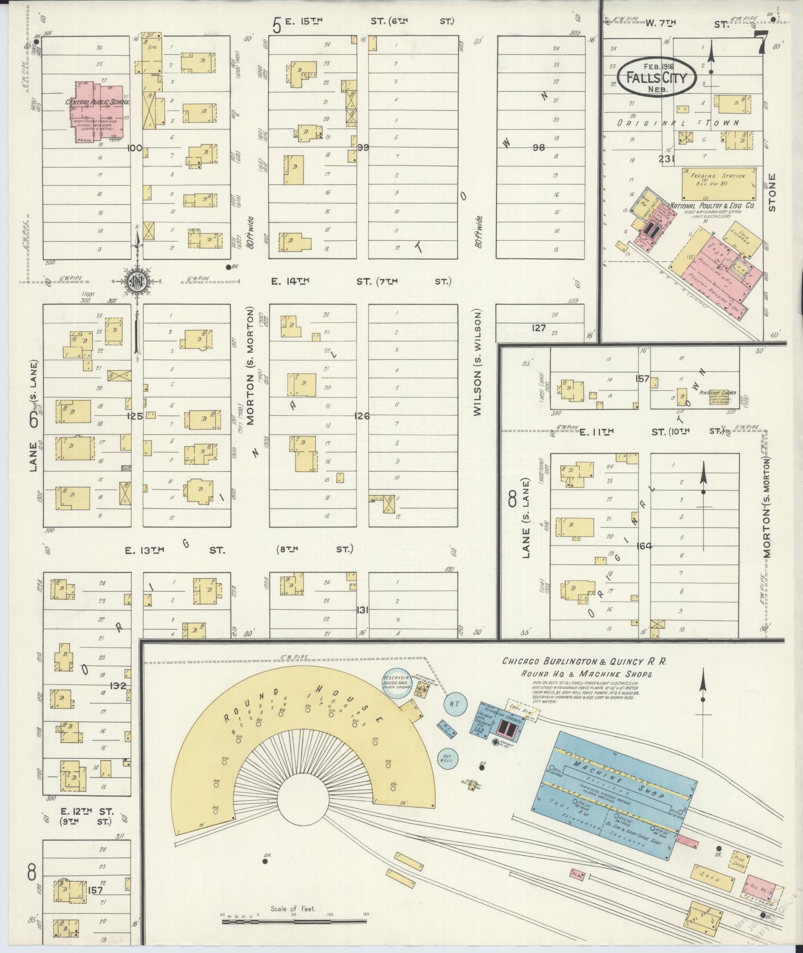 Sanborn Fire Insurance Map from Falls City, Richardson County, Nebraska (1916), Sheet #0007 - Complete Map Set gallery image, historic Sanborn map, vintage wall art, Nebraska Nebraska