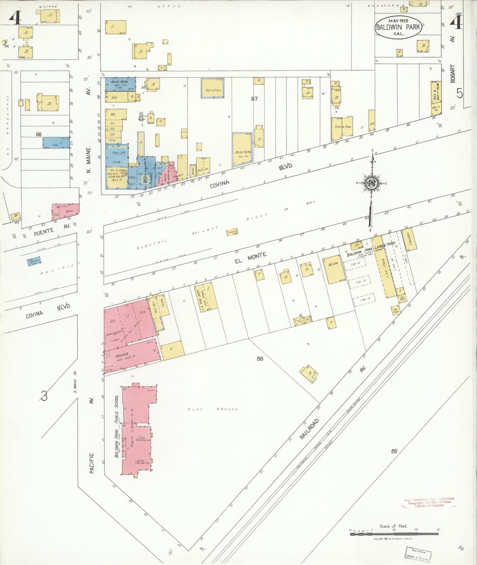 Sanborn Fire Insurance Map from Baldwin Park, Los Angeles County, California (1925), Sheet #0004 - Historic Sanborn Fire Insurance Map Print, vintage old map wall art, antique decor, genealogy gift, California California map