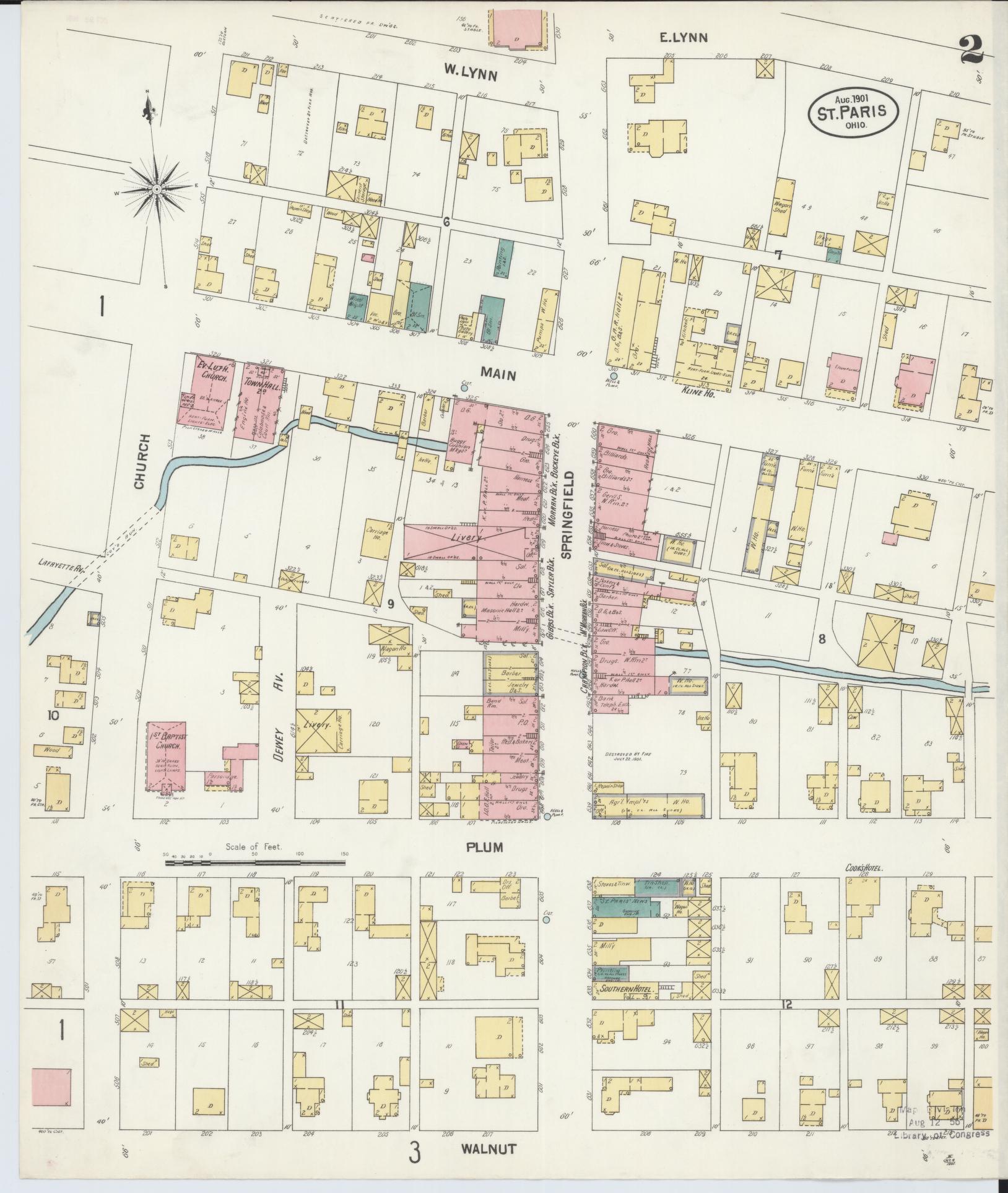 Sanborn Fire Insurance Map from Saint Paris, Champaign County, Ohio (1901), Sheet #0002 - Historic Sanborn Fire Insurance Map Print, vintage old map wall art, antique decor, genealogy gift, Ohio Ohio map