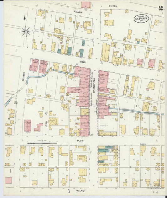 Sanborn Fire Insurance Map from Saint Paris, Champaign County, Ohio (1901), Sheet #0002 - Historic Sanborn Fire Insurance Map Print, vintage old map wall art, antique decor, genealogy gift, Ohio Ohio map