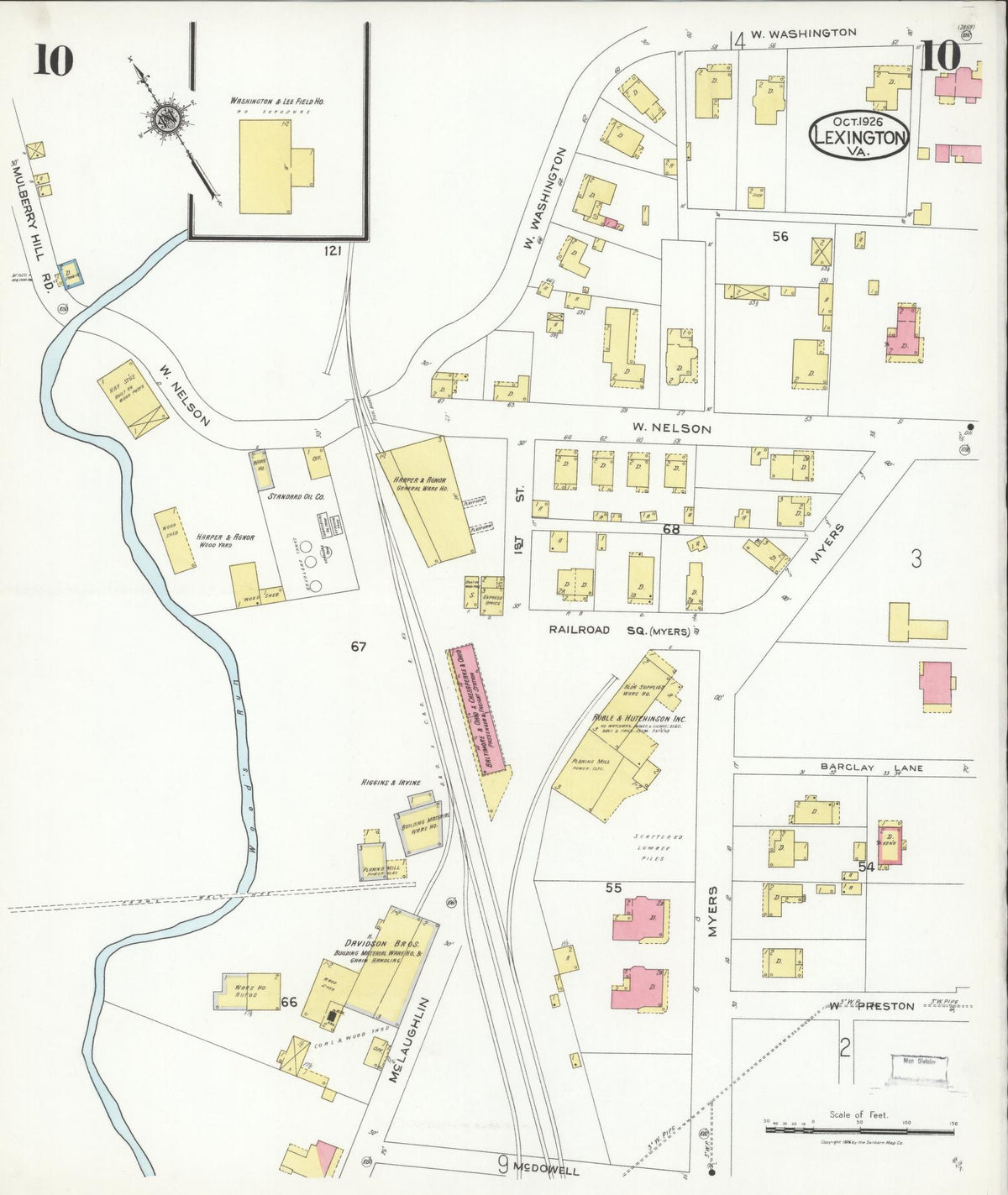 Sanborn Fire Insurance Map from Lexington, Independent Cities, Virginia (1926), Sheet #0010 - Historic Sanborn Fire Insurance Map Print, vintage old map wall art, antique decor, genealogy gift, Virginia Virginia map