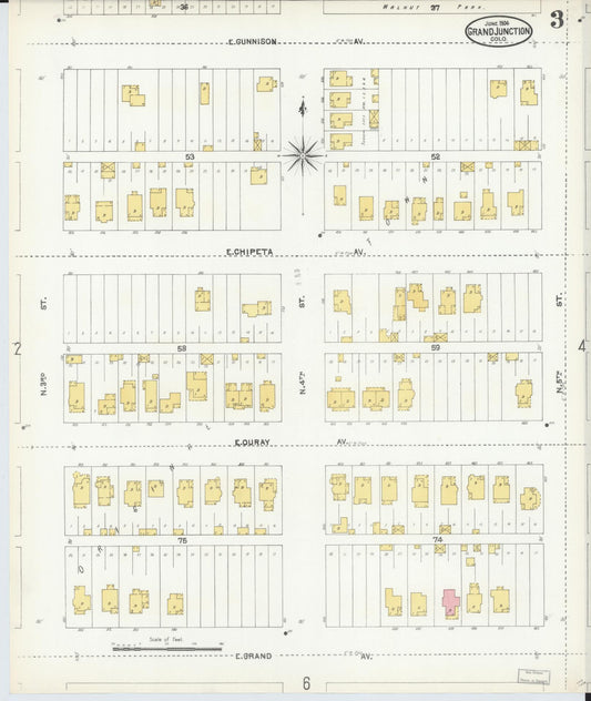 Sanborn Fire Insurance Map from Grand Junction, Mesa County, Colorado (1904), Sheet #0003 - Historic Sanborn Fire Insurance Map Print, vintage old map wall art, antique decor, genealogy gift, Colorado Colorado map