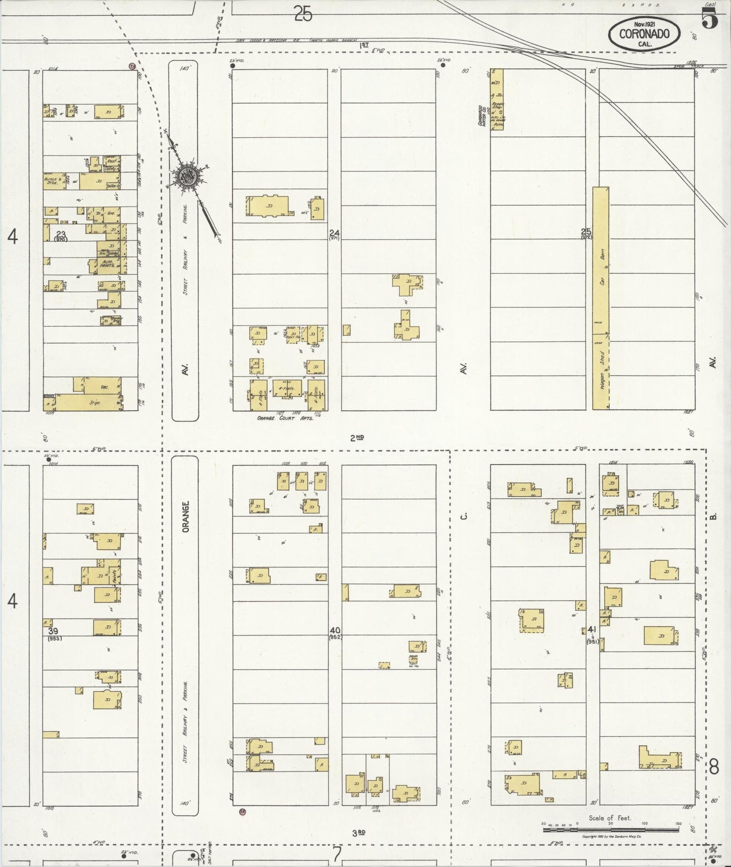 Sanborn Fire Insurance Map from Coronado, San Diego County, California (1921), Sheet #0005 - Complete Map Set gallery image, historic Sanborn map, vintage wall art, California California