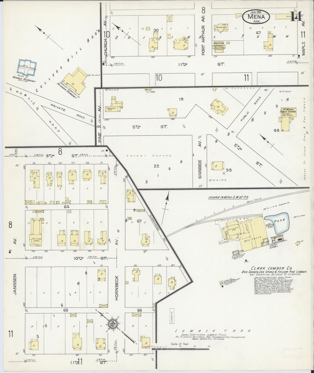 Sanborn Fire Insurance Map from Mena, Polk County, Arkansas (1914), Sheet #0014 - Complete Map Set gallery image, historic Sanborn map, vintage wall art, Arkansas Arkansas