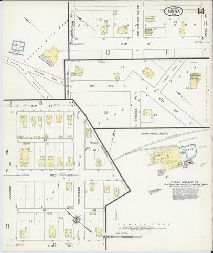 Sanborn Fire Insurance Map from Mena, Polk County, Arkansas (1914), Sheet #0014 - Complete Map Set gallery image, historic Sanborn map, vintage wall art, Arkansas Arkansas