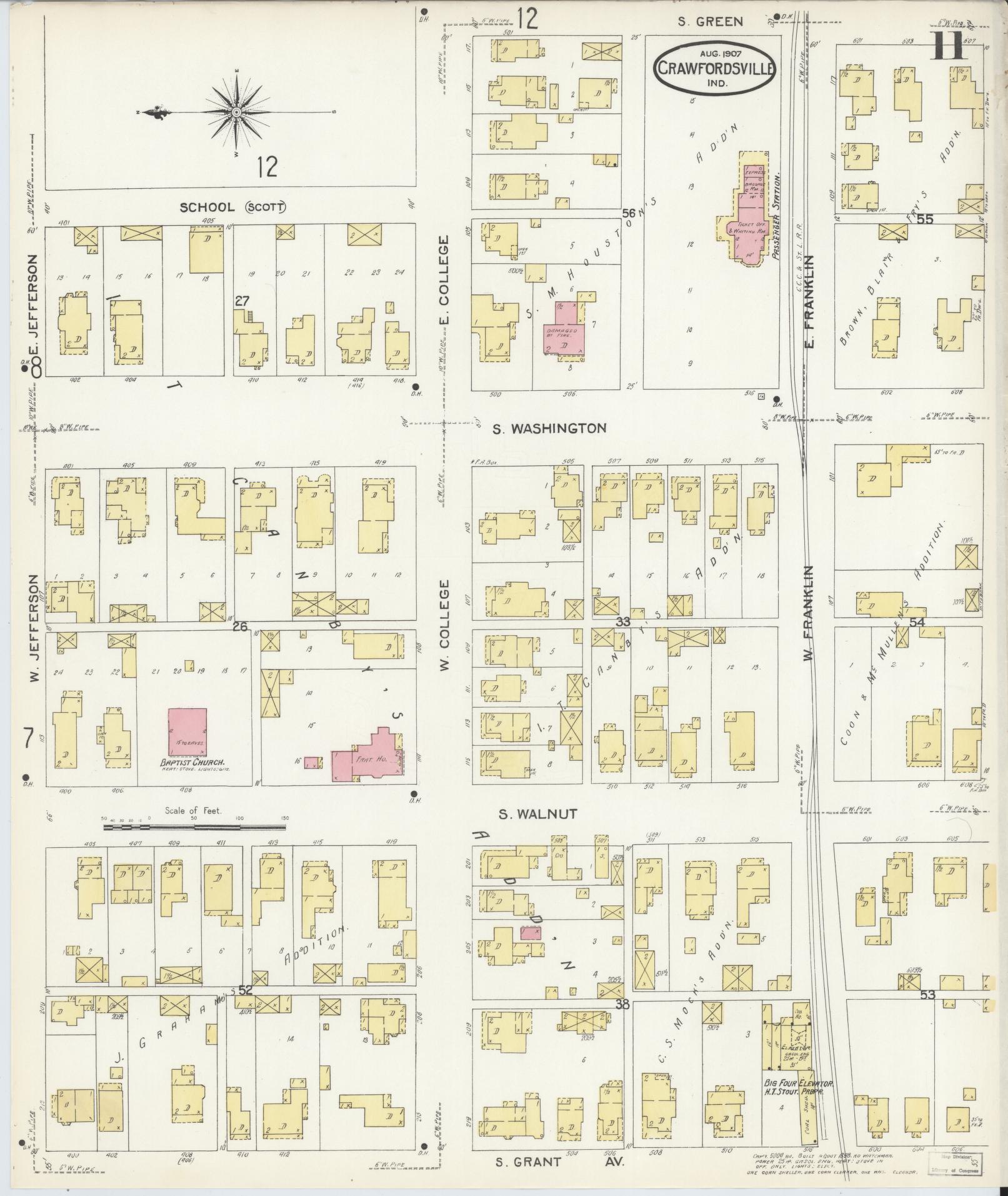 Sanborn Fire Insurance Map from Crawfordsville, Montgomery County, Indiana (1907), Sheet #0011 - Complete Map Set gallery image, historic Sanborn map, vintage wall art, Indiana Indiana