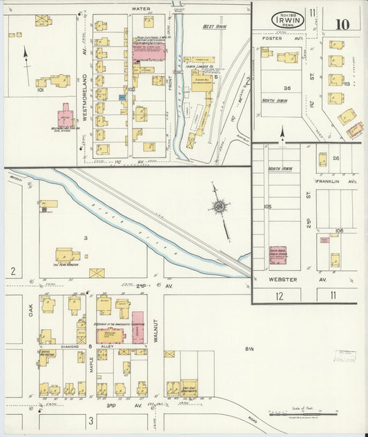 Sanborn Fire Insurance Map from Irwin, Westmoreland County, Pennsylvania (1919), Sheet #0010 - Historic Sanborn Fire Insurance Map Print, vintage old map wall art, antique decor, genealogy gift, Pennsylvania Pennsylvania map