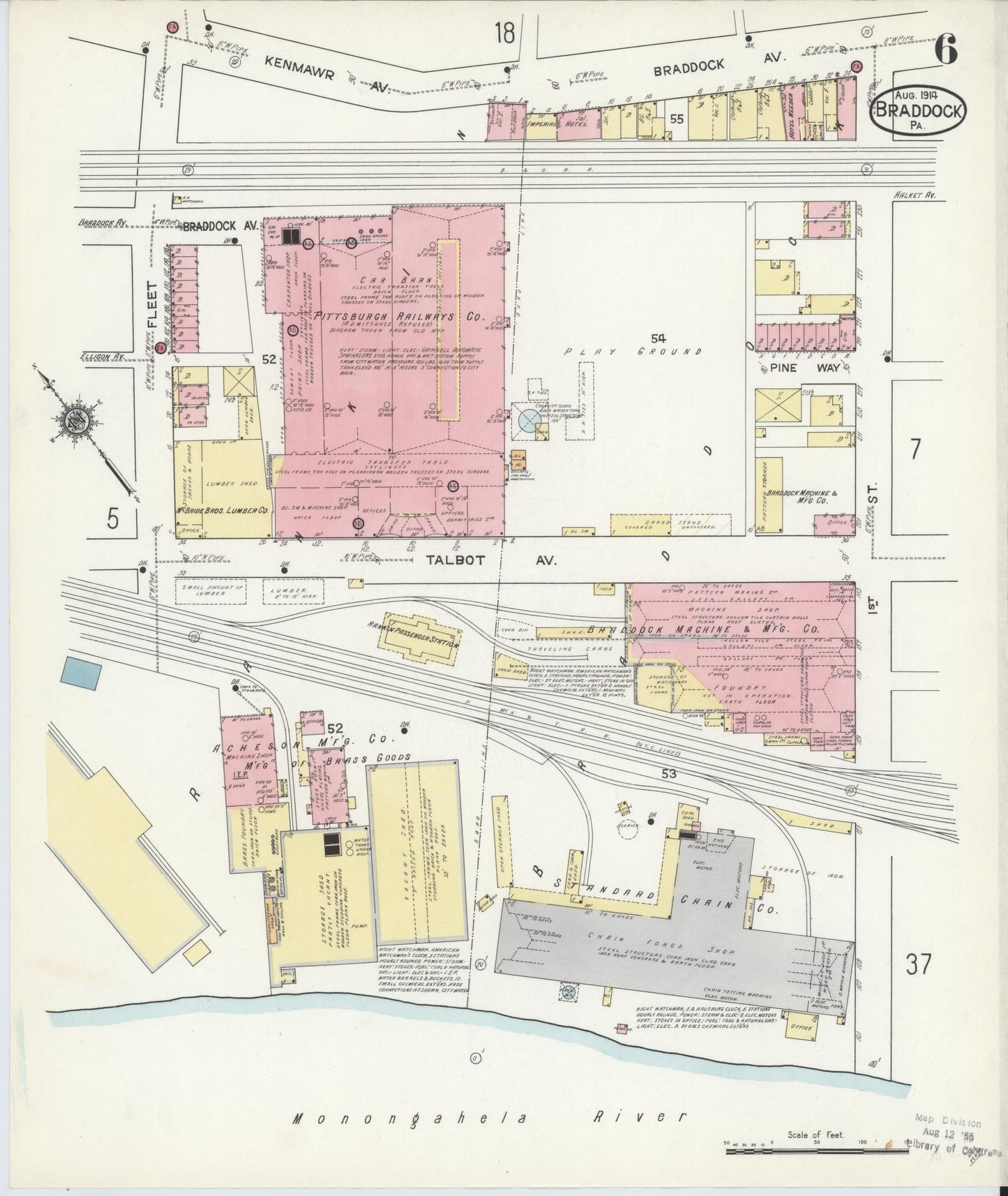 Sanborn Fire Insurance Map from Braddock, Allegheny County, Pennsylvania (1914), Sheet #0006 - Historic Sanborn Fire Insurance Map Print, vintage old map wall art, antique decor, genealogy gift, Pennsylvania Pennsylvania map