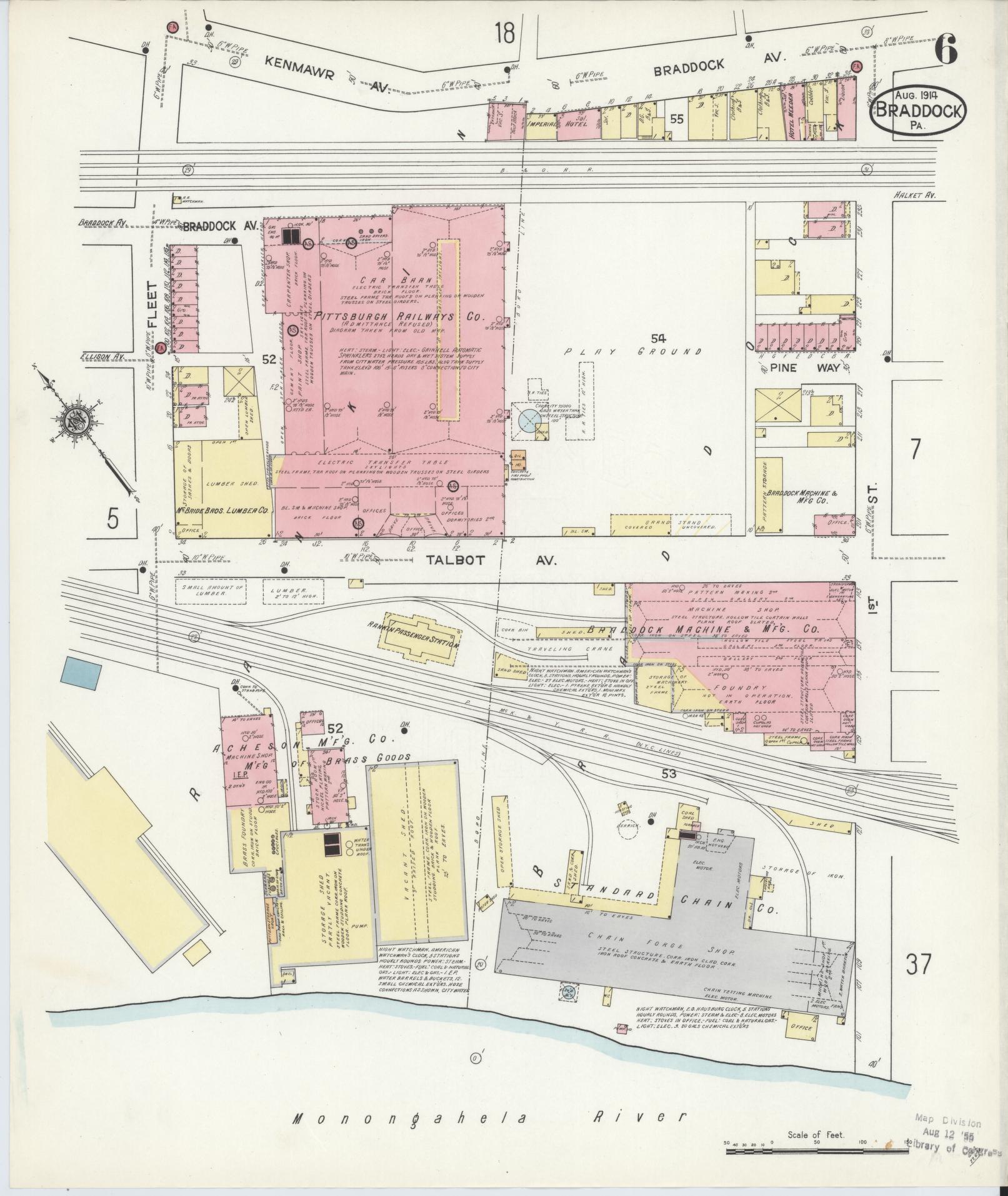 Sanborn Fire Insurance Map from Braddock, Allegheny County, Pennsylvania (1914), Sheet #0006 - Historic Sanborn Fire Insurance Map Print, vintage old map wall art, antique decor, genealogy gift, Pennsylvania Pennsylvania map