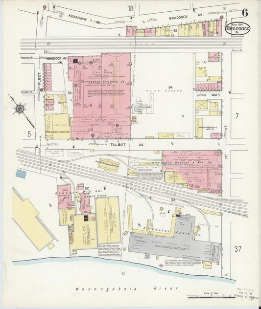 Sanborn Fire Insurance Map from Braddock, Allegheny County, Pennsylvania (1914), Sheet #0006 - Historic Sanborn Fire Insurance Map Print, vintage old map wall art, antique decor, genealogy gift, Pennsylvania Pennsylvania map