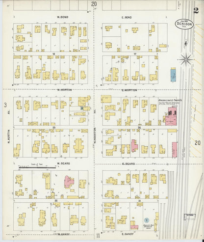 Sanborn Fire Insurance Map from Denison, Grayson County, Texas (1903), Sheet #0002 - Complete Map Set gallery image, historic Sanborn map, vintage wall art, Texas Texas