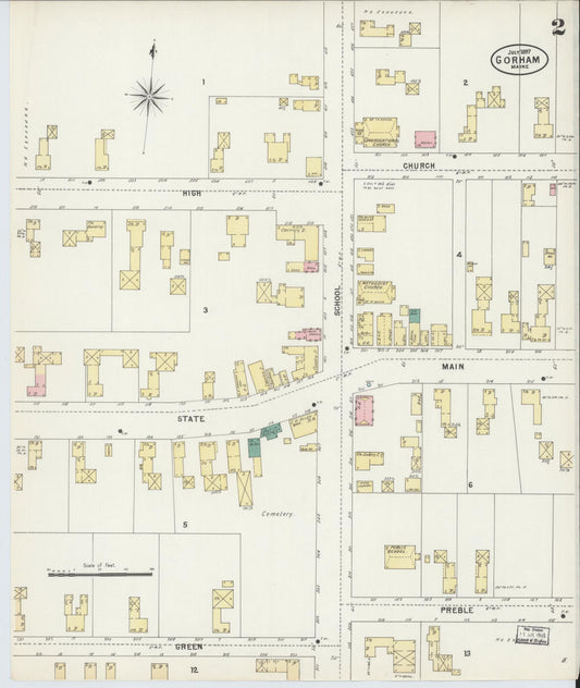 Sanborn Fire Insurance Map from Gorham, Cumberland County, Maine (1897), Sheet #0002 - Historic Sanborn Fire Insurance Map Print, vintage old map wall art, antique decor, genealogy gift, Maine Maine map