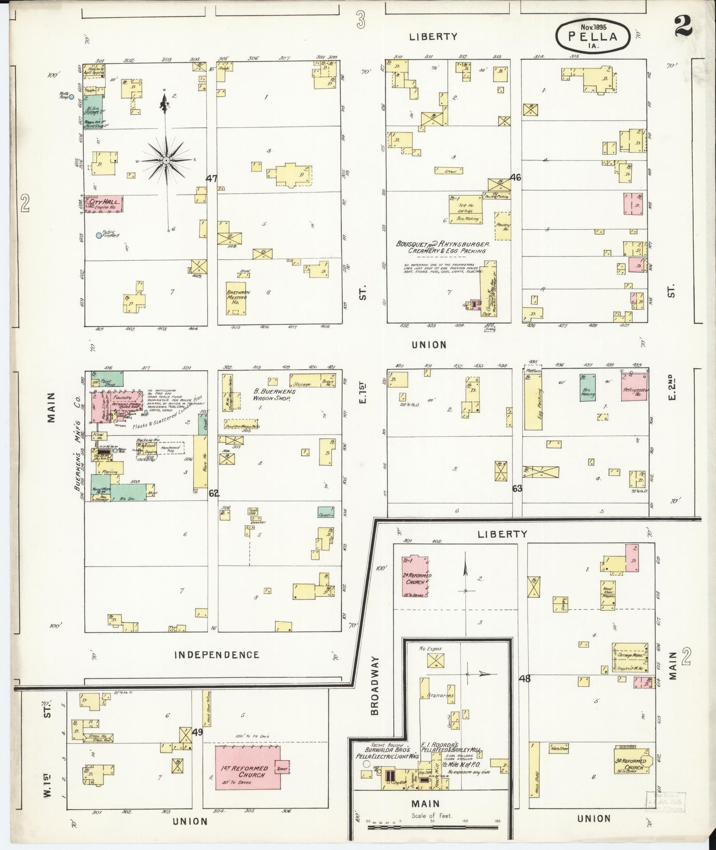 Sanborn Fire Insurance Map from Pella, Marion County, Iowa (1895), Sheet #0002 - Historic Sanborn Fire Insurance Map Print, vintage old map wall art