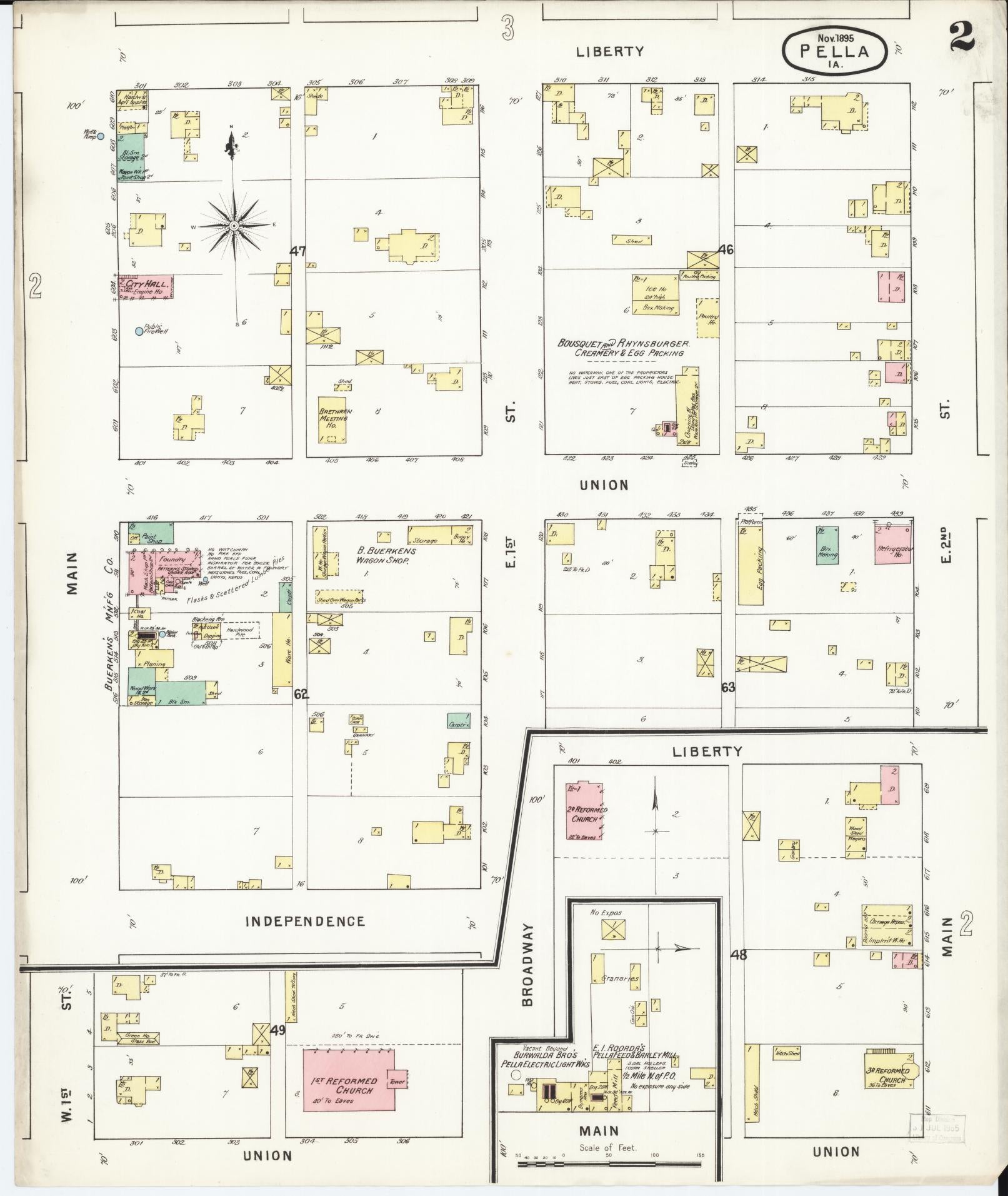 Sanborn Fire Insurance Map from Pella, Marion County, Iowa (1895), Sheet #0002 - Historic Sanborn Fire Insurance Map Print, vintage old map wall art