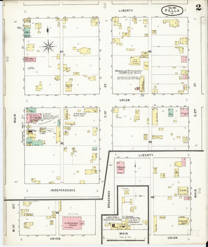 Sanborn Fire Insurance Map from Pella, Marion County, Iowa (1895), Sheet #0002 - Historic Sanborn Fire Insurance Map Print, vintage old map wall art