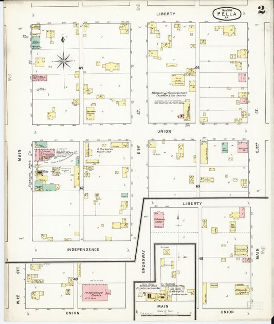Sanborn Fire Insurance Map from Pella, Marion County, Iowa (1895), Sheet #0002 - Historic Sanborn Fire Insurance Map Print, vintage old map wall art