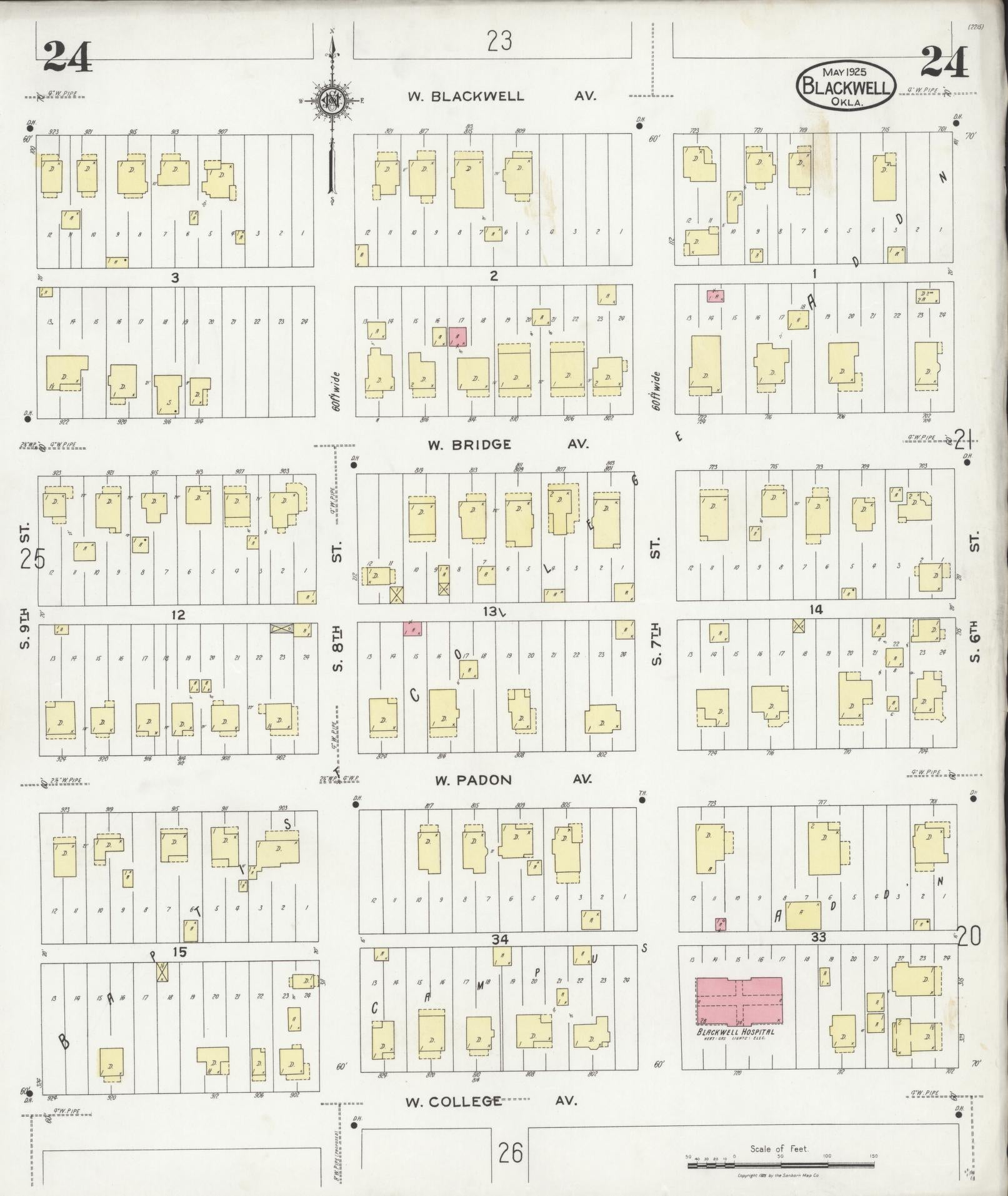 Sanborn Fire Insurance Map from Blackwell, Kay County, Oklahoma (1925), Sheet #0024 - Complete Map Set gallery image, historic Sanborn map, vintage wall art, Oklahoma Oklahoma