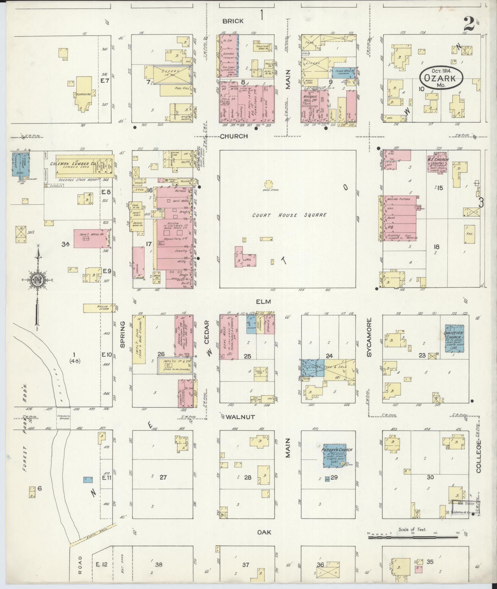 Sanborn Fire Insurance Map from Ozark, Christian County, Missouri (1914), Sheet #0002 - Complete Map Set gallery image, historic Sanborn map, vintage wall art, Missouri Missouri