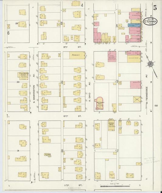 Sanborn Fire Insurance Map from Etowah, McMinn County, Tennessee (1916), Sheet #0005 - Historic Sanborn Fire Insurance Map Print, vintage old map wall art, antique decor, genealogy gift, Tennessee Tennessee map