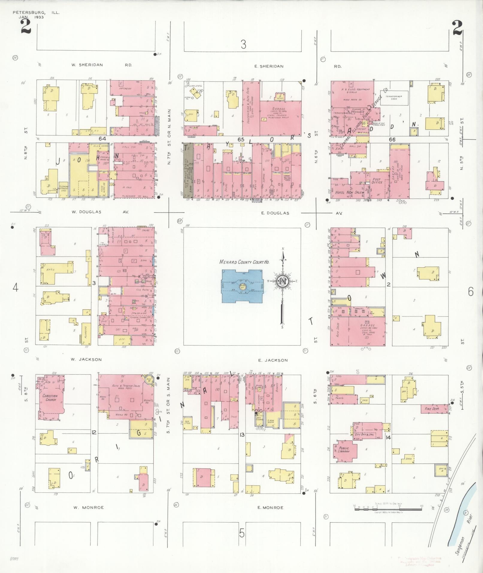 Sanborn Fire Insurance Map from Petersburg, Menard County, Illinois (1933), Sheet #0002 - Complete Map Set gallery image, historic Sanborn map, vintage wall art, Illinois Illinois