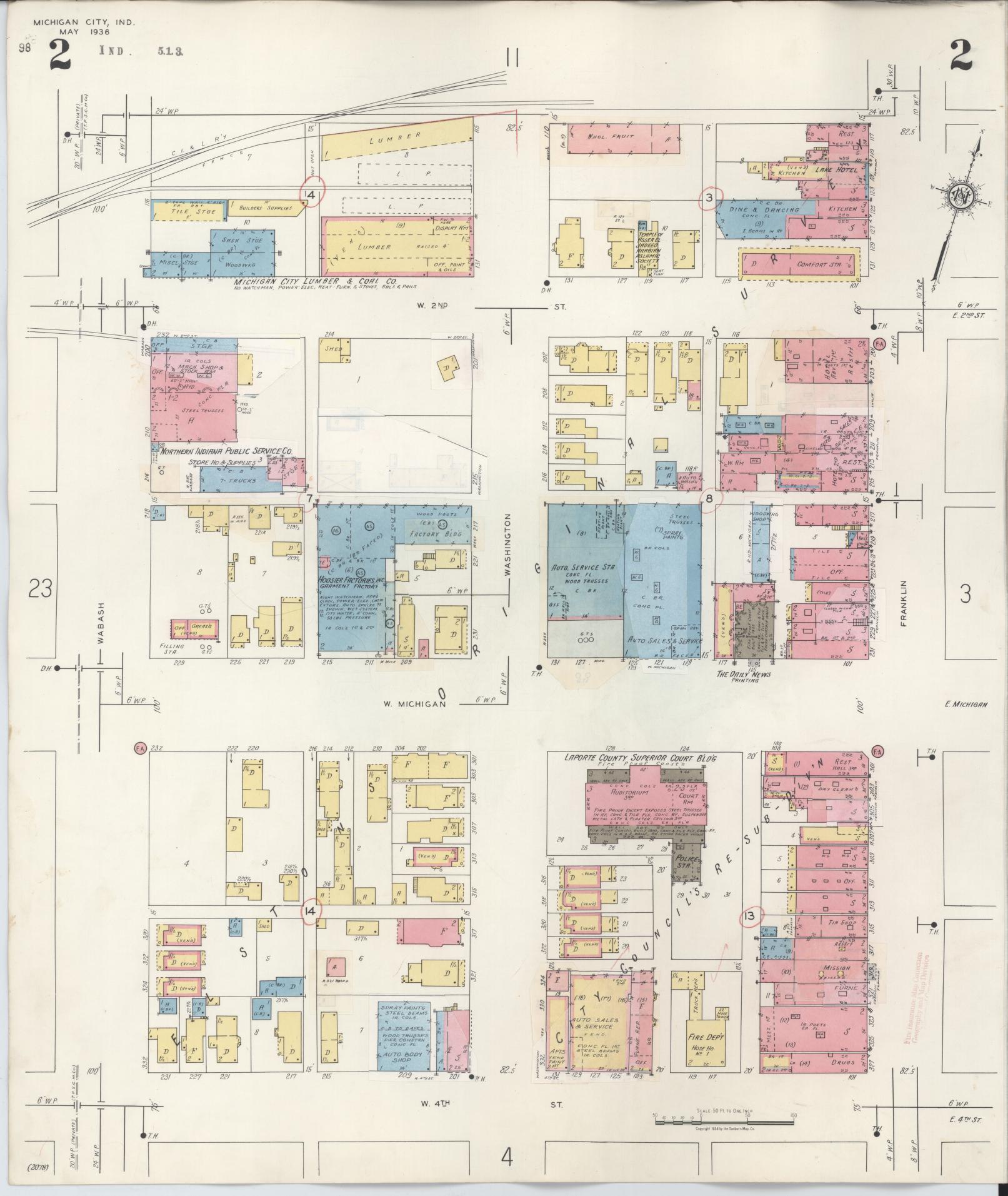 Sanborn Fire Insurance Map from Michigan City, La Porte County, Indiana (1948), Sheet #0002 - Historic Sanborn Fire Insurance Map Print, vintage old map wall art, antique decor, genealogy gift, Michigan Michigan map