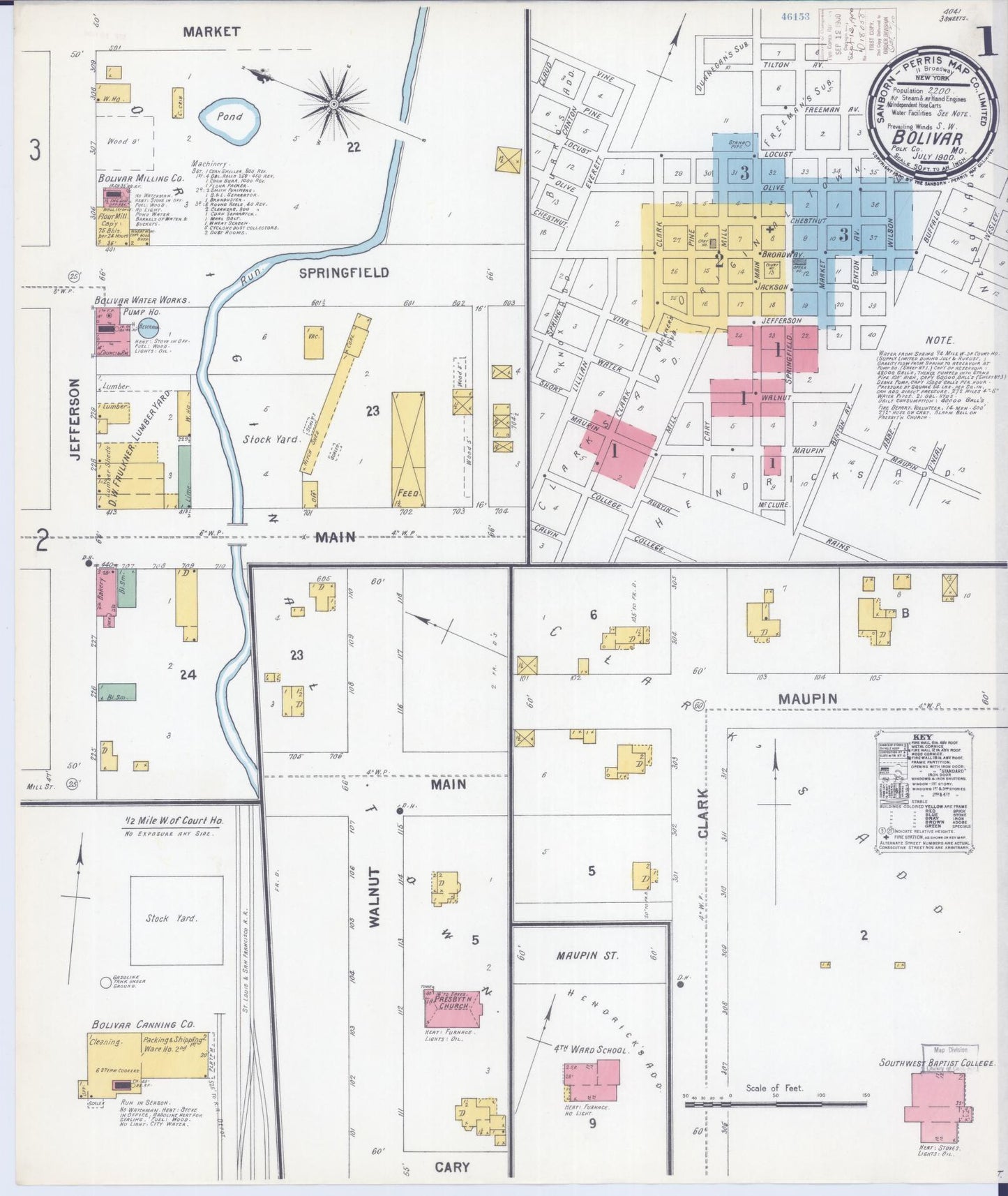 Sanborn Fire Insurance Map from Bolivar, Polk County, Missouri (1900), Sheet #0001 - Historic Sanborn Fire Insurance Map Print, vintage old map wall art, antique decor, genealogy gift, Missouri Missouri map
